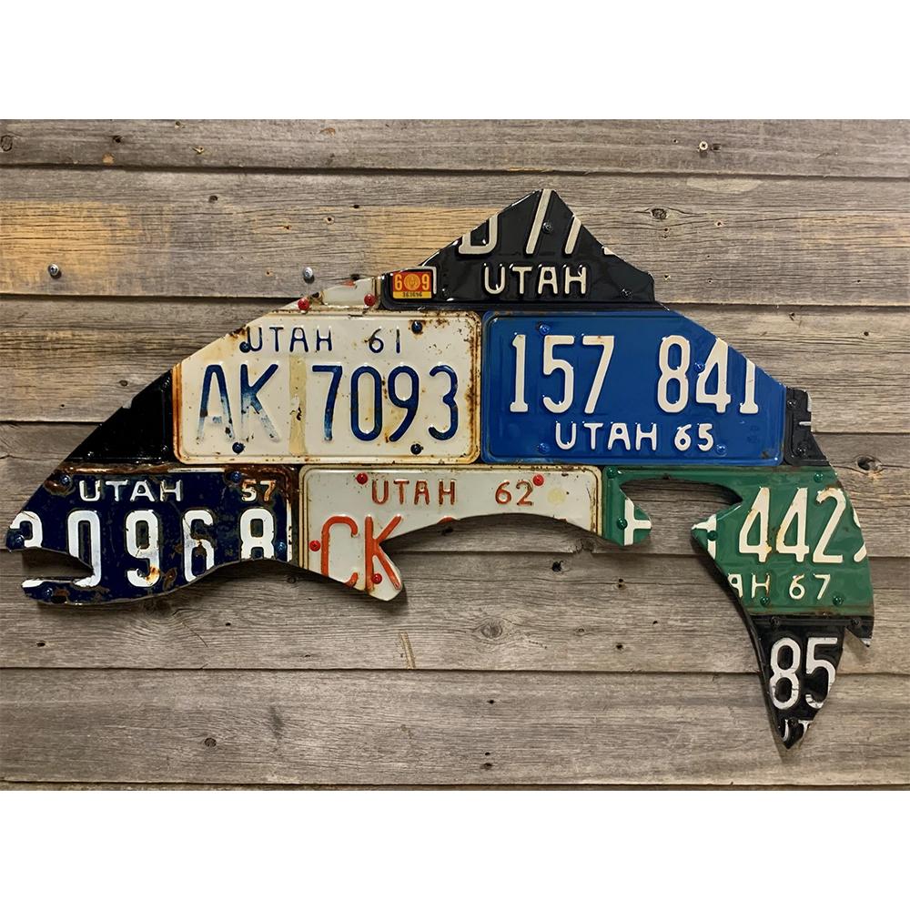 Cody Richardson Vintage Utah Trout License Plate Art in One Color